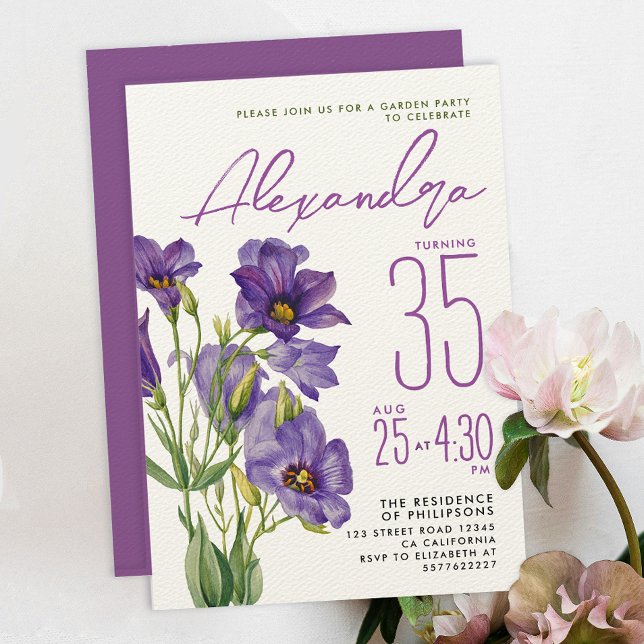 Stilfullt feminint lila violetta blommor botanisk inbjudningar (Skapare uppladdad)