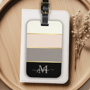 Stilfullt feminint randigt mönster med monogram bagagebricka