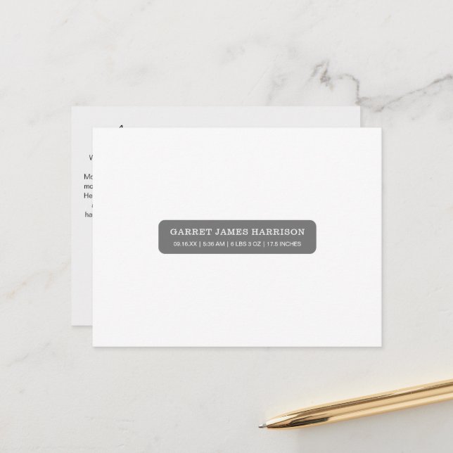 Stilfullt födelseannons i form av fotokollage vykort (Fram/Back In Situ)