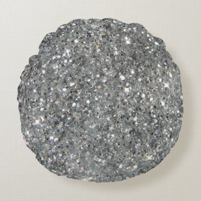 Stilfullt foto för silverglitterGlitz Rund Kudde (Framsidan)