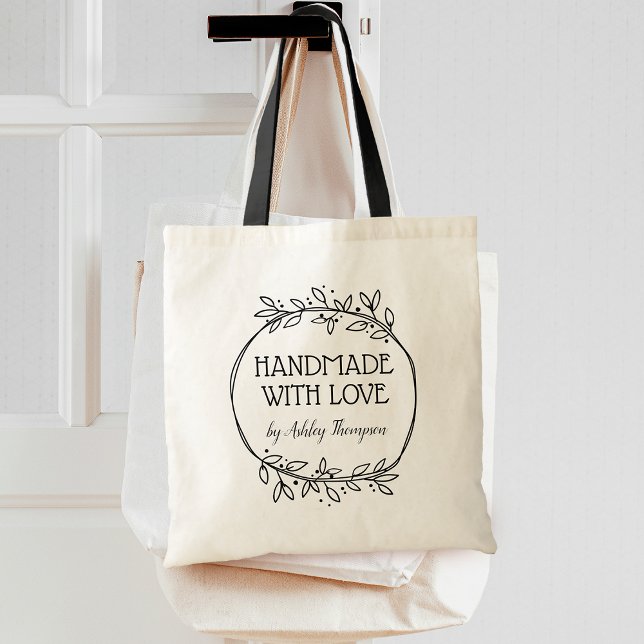 Stilfullt grönskande krans Handgjord med kärlek Tygkasse (Stylish Greenery Wreath Handmade With Love Tote Bag)