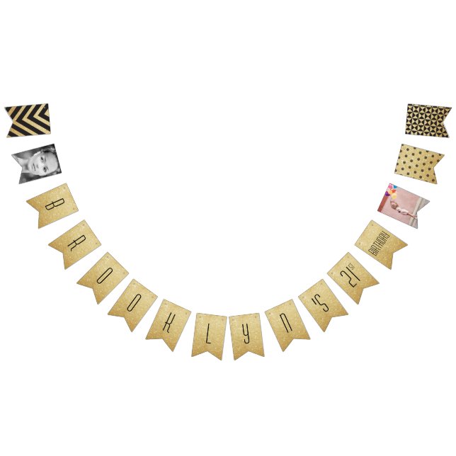 Stilfullt guld- glitterfoto & 21st födelsedagbaner vimplar (Alla)