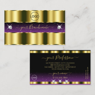 Stilfullt guld lila svart glitterjuveler med logot visitkort