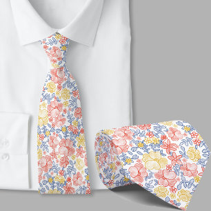 Stilfullt gult och orange blommigt halsduk slips