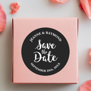Stilfullt kalligrafi Save the Date Svart Bröllop Runt Klistermärke