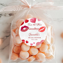 Stilfullt Kiss Miss Goodbye Röda Läppar Bröllopsfe Runt Klistermärke