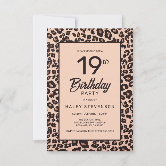 Stilfullt Leopards Djurluckta Trendig 19-årsdag Inbjudningar (Framsida)