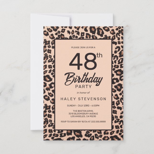 Stilfullt Leopards Djurluckta Trendig 48-årsdag Inbjudningar (Framsida)