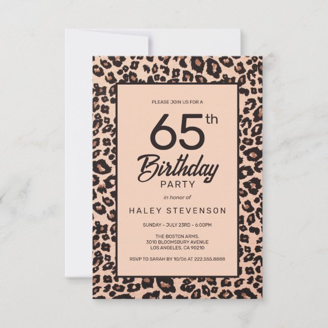 Stilfullt Leopards Djurluckta Trendig 65-årsdag Inbjudningar (Framsida)