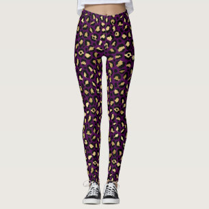 Stilfullt lila och guld folie leopardfläckar mönst leggings