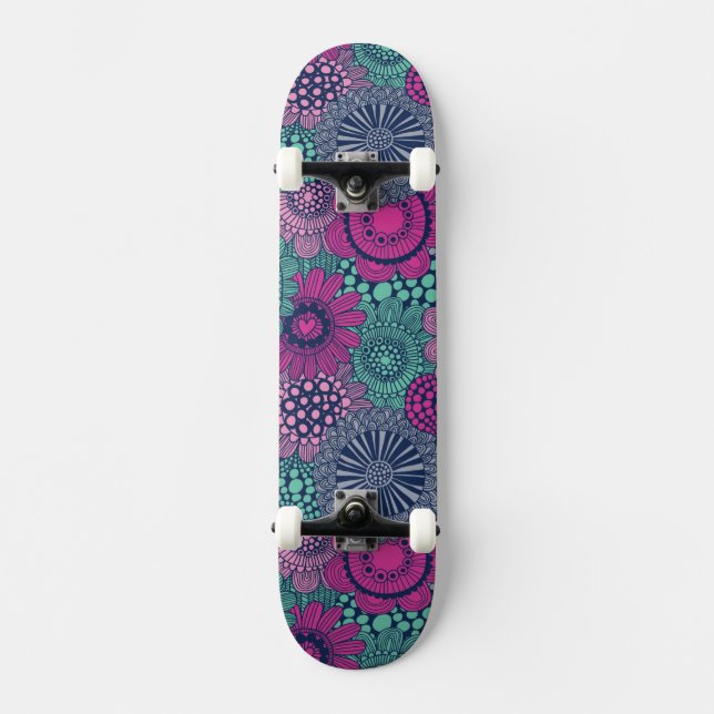 Stilfullt ljust mönster av ursnygga blommor skateboard bräda 21,5 cm (Framsida)