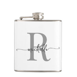 Stilfullt manus Modernt Vitt Grått Monogram Namn Fickplunta