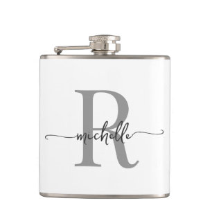 Stilfullt manus Modernt Vitt Grått Monogram Namn Fickplunta