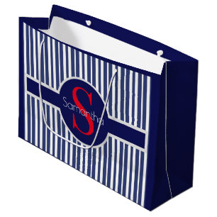 Stilfullt marinblått rött randigt initialmonogram