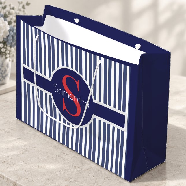 Stilfullt marinblått rött randigt initialmonogram (Skapare uppladdad)