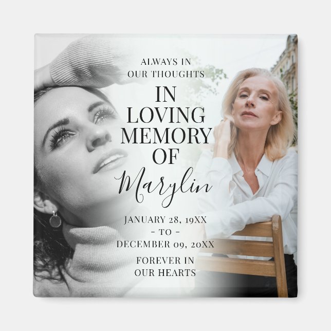 Stilfullt minnesmärke före- och efter foton minnes magnet (Framsidan)