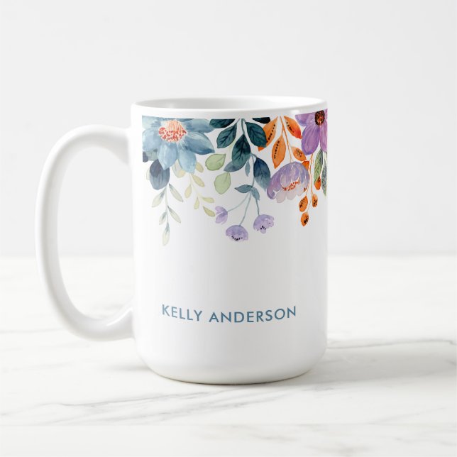 Stilfullt monogram Blå Lila Akvarell blom- Kaffemugg (Vänster)