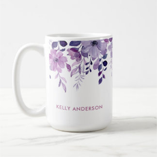 Stilfullt monogram lila akvarell blom- kaffemugg