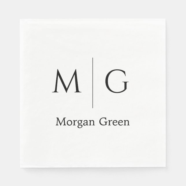 Stilfullt monogram med namn design vit pappersservett (Framsidan)