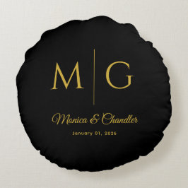 Stilfullt monogram med parnamn svart rund kudde