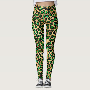 Stilfullt mörkgröna och guld folie leopardfläckar leggings
