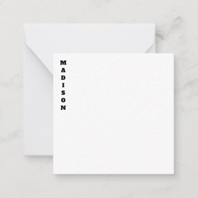 Stilfullt namn i kalligrafi svart & vitt anteckningskort (Framsida)