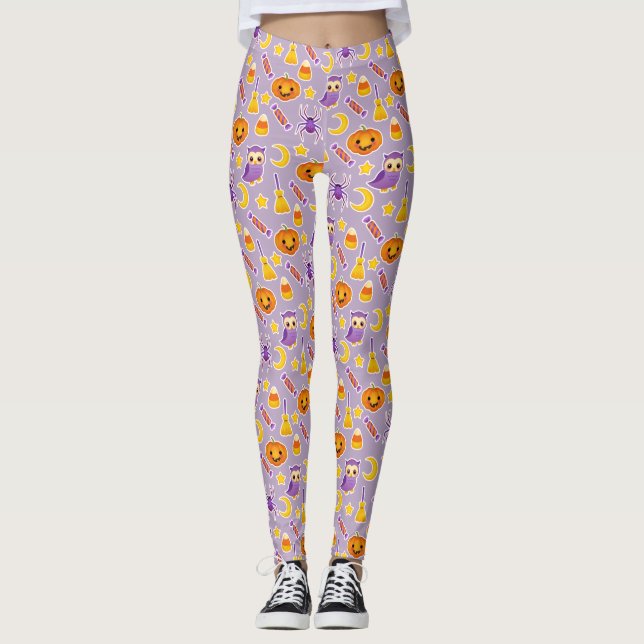 Stilfullt och gulligt Halloween lilamönster Leggings (Framsida)