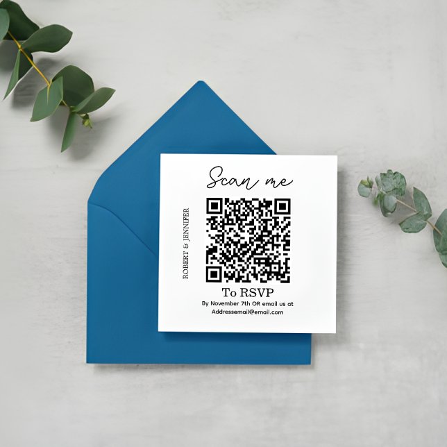Stilfullt QR-kod-svarskort för bröllop, online-sva Tilläggskort (Elegant Wedding RSVP Card)