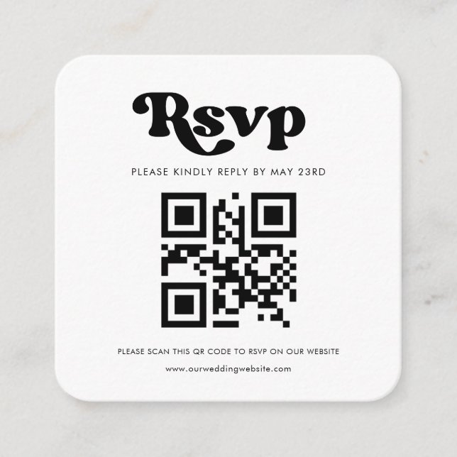 Stilfullt retro-svar med QR-kod för RSVP Tilläggskort (Framsida)