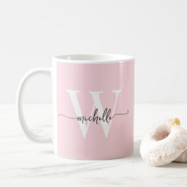 Stilfullt rosa monogramnamn kalligrafiskrift kaffemugg