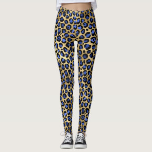 Stilfullt Royal Blått och Guld Folie Leopardfläcka Leggings