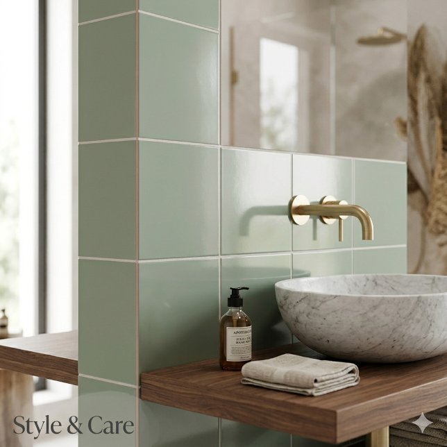 Stilfullt sagggrönt keramiskt kakel för modern int (Stylish Sage Green Ceramic Tile for Modern Interior)