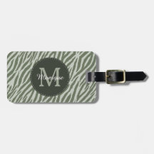 Stilfullt Salvia Grön Zebraprint Monogram och Namn