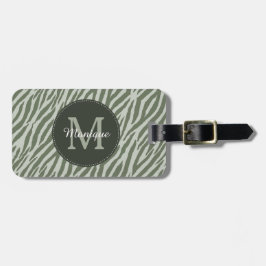 Stilfullt Salvia Grön Zebraprint Monogram och Namn Bagagebricka