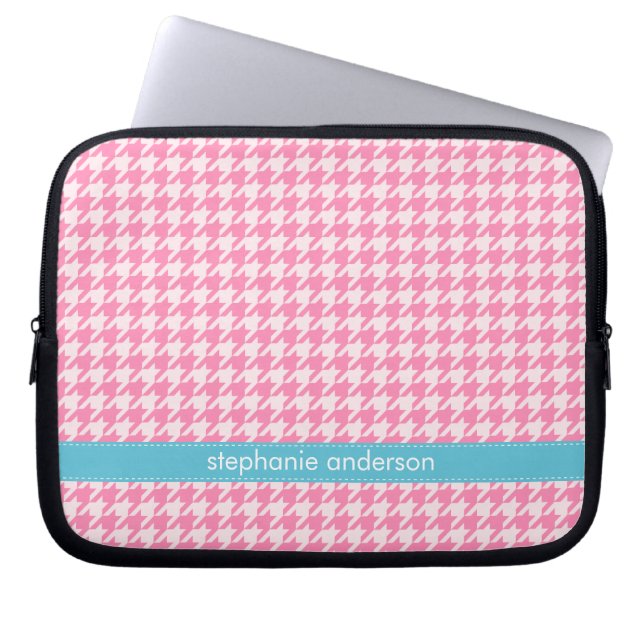 Stilfullt shock rosaHoundstooth mönster Laptop Sleeve (Framsidan)