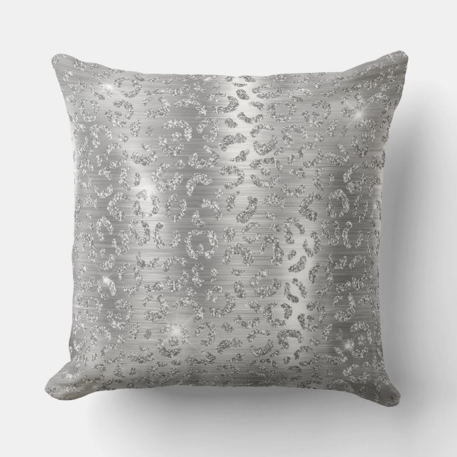 Stilfullt silver glitter vilda leopardfläckar möns kudde (Framsida)