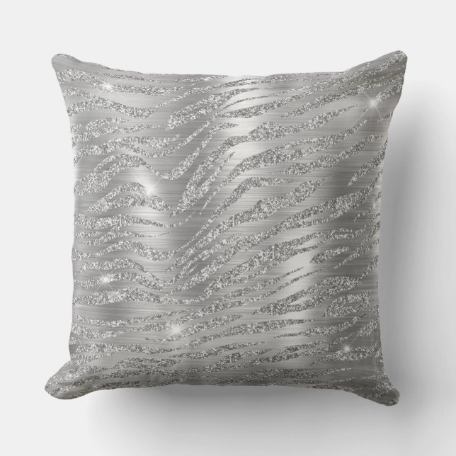 Stilfullt silver glitter vilda tiger randiga mönst kudde (Framsida)