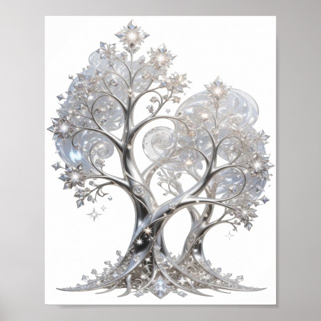 Stilfullt Silver VINTERTRÄD Poster (Framsidan)