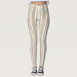 Stilfullt Taupe-randigt Watercolor-Daisy-Träning Leggings