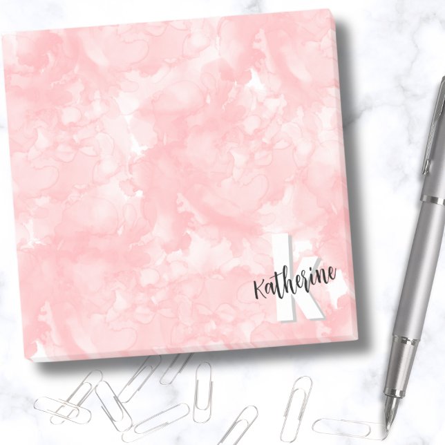 Stilfullt Trendigt Rosa Akvarellmonogram Post-it Block (Modern Stylish Trendy Pink Watercolor Monogram Post-it Notes)