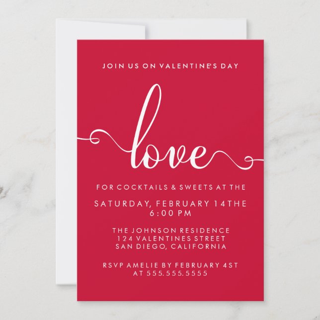 Stilfullt valentines dayparty "för kärlek" inbjudningar (Framsida)