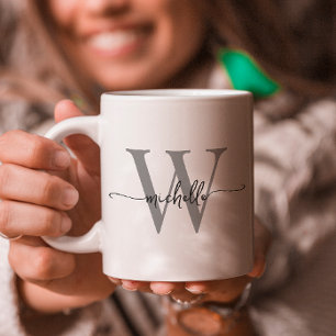 Stilfullt Vitt Monogram Namn Kalligrafi Skrift Kaffemugg