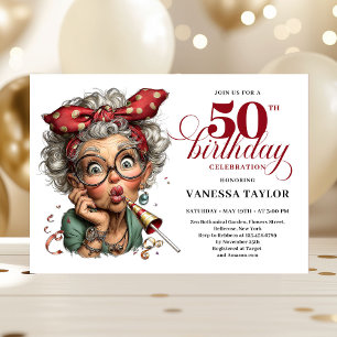 Stilfullt Whimsical Kvinna 50-årsdag Rolig Tecknad Inbjudningar