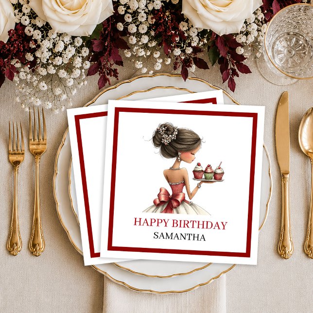 Stilfullt Whimsical Kvinna Marsala Script Servette Pappersservett (Stylish Whimsical Woman Marsala Script Napkins

)