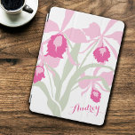 Stilid cattleya rosa art namn ipad cover iPad air skydd<br><div class="desc">Vackra blommigt,  strålande eller fyrkantiga grafiska blommor i rosa,  vitt och grönt. Anpassa med din egen namn läser Audrey för närvarande. Den ursprungliga tryckkonsten av Sarah Trett.</div>