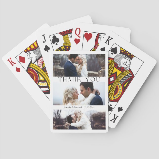 stilig 3 bilder kollage bröllop tack casinokort (Baksidan)