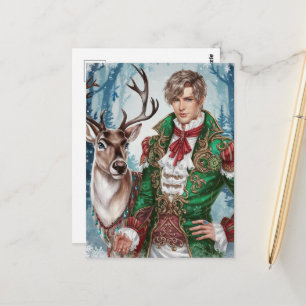 Stilig blond man och en ren jul vykort