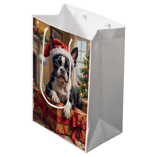 Stilig Boston Terrier Hund Julpresent (Framsidan Vinklad)