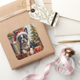 Stilig Boston Terrier Hund Julpresent Fyrkantigt Klistermärke
