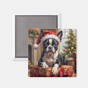 Stilig Boston Terrier Hund Julpresent Magnet